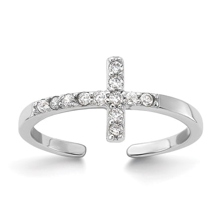 Auriga Fine Jewelry 925 Sterling Silver Rhodium-plated CZ Sideways Cross Toe Ring for Women