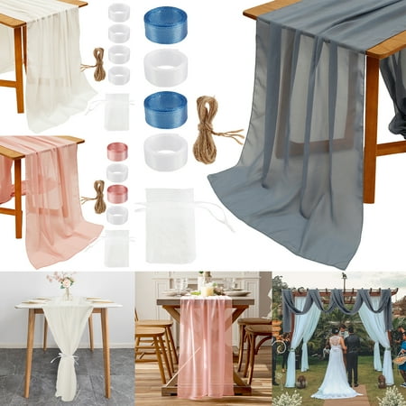 

ODOMY 28 x 118 Inch Chiffon Plain Table Linen Romantic Machine Washable Table Cloth with Rope and Storage Bag for Baby Shower Birthday Wedding Party Banquet