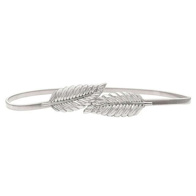 Ceinture Habillée Élastique Style Simple Ajustable Feuilles Sangle Extensible Manteau Matelassé Multicolore Ornements Saint-Valentin 78cm/argent