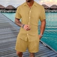 thumbnail image 6 of Short Sets for Men Short Sleeve Button Down Collared Shirt and Bermuda Shorts 2 Piece Matching Set Beach Outfit Set, 6 of 6