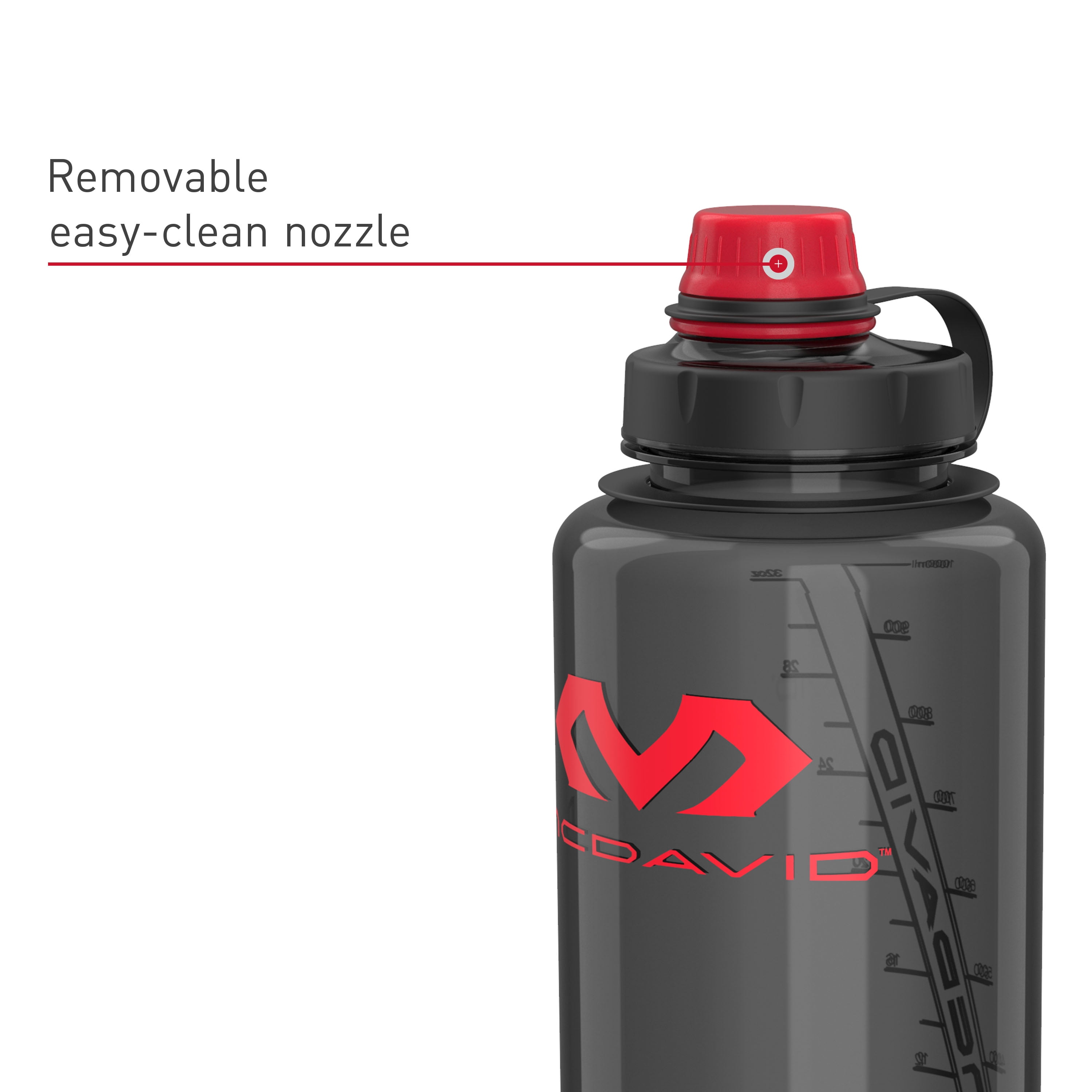McDavid Sport Gamer 34oz / 1L Plastic Water Bottle, Smoke/Red