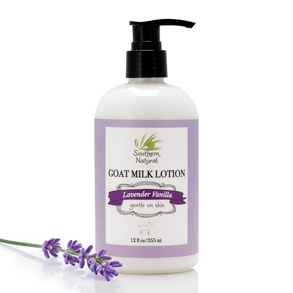 Southern Natural Goat Milk Lotion (12 oz) - Face and Body Moisturizer For Dry Skin - Moisturizing Skincare and Hand Cream - Lavender Vanilla Scent