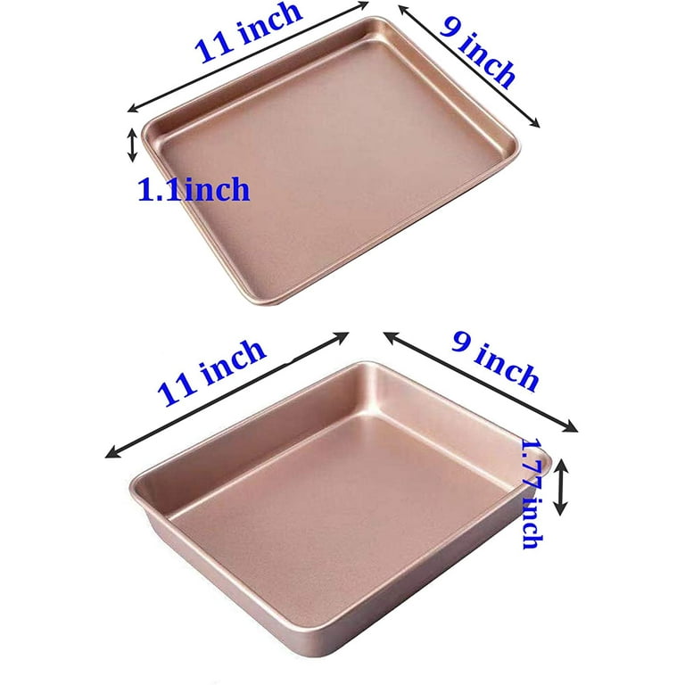 HYTK 2 Small Baking Sheet 10 x 7.1 inch (Inner 9.25 x 6.3) Mini Cookie Tray Toaster Oven 1/8 Sheet Pan Nonstick Thicken Heavy Carbon Steel No Warp