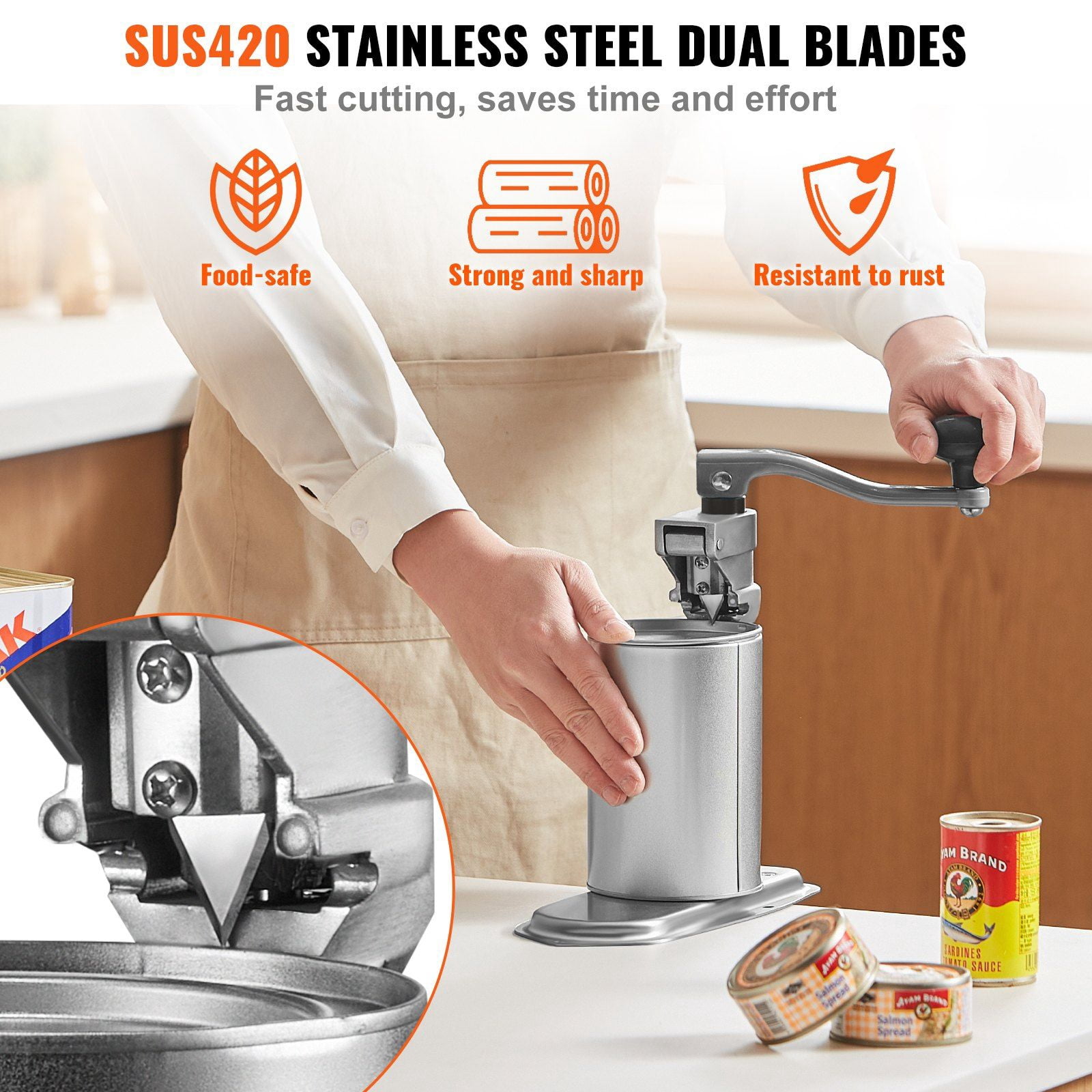 Heavy Duty Commercial Can Opener Manual Adjustable Tabletop Clamp for Restaurants Hotels Food Stores Opens Cans Up to 11.8 Inches