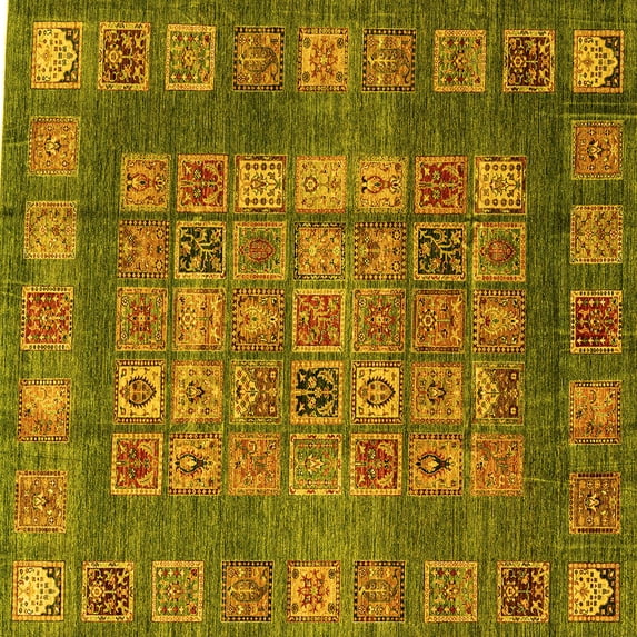 Ahgly Company Machine Washable Indoor Square Abstract Yellow Modern Area Rugs, 4' Square