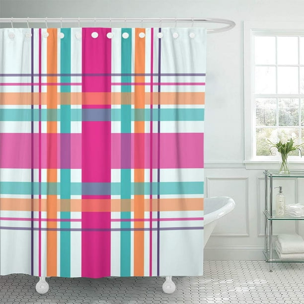 Ksadk Plaid Checd In Bright Colors, Purple And Teal Shower Curtain