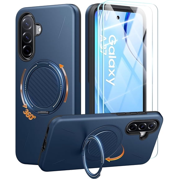 REQO for Samsung Galaxy A37/A36 5G Case with Ring Holder Stand Kickstand, Dual Layer Shockproof Protective Cover with 2 Screen Protector, Magnetic Accessory Friendly Galaxy A37/A36 Phone Case