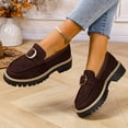 thumbnail image 6 of Brown Women Loafers Mid Heel Shoes Round Toe Side Zipper Thick Heel Thick Sole Casual Fashion Frosted Style Comfort Footwear Size 37 1.257 Lbs, 6 of 9