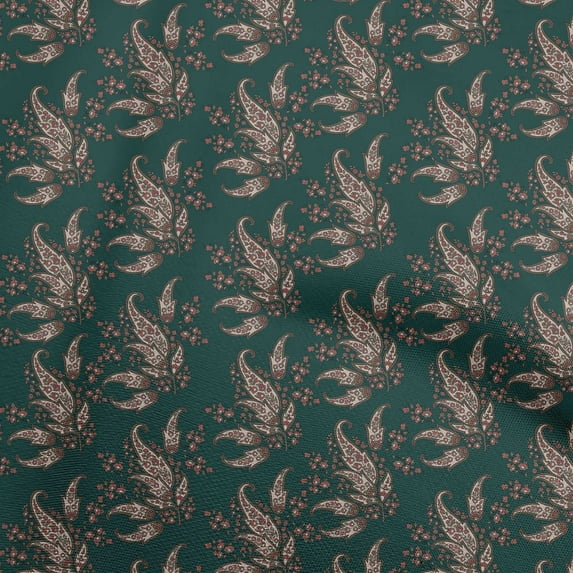 oneOone Cotton Poplin Teal Green Fabric Asian Paisley Diy Clothing Quilting Fabric Print Fabric By Yard 42 Inch Wide