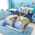 thumbnail image 4 of Manfei Watercolor Pelican Palm Tree Bedding Comforter Set for Kids Boys and Girls, Coastal Bird Print Queen Bedding Sets, Navy Reversible 7pcs, 4 of 6