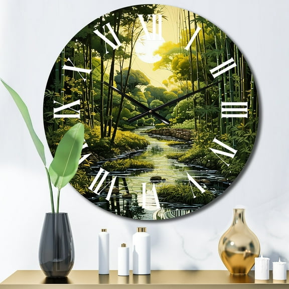 Designart "Bamboo Whisper Asian beauty II" Asian Oversized Wall Clock