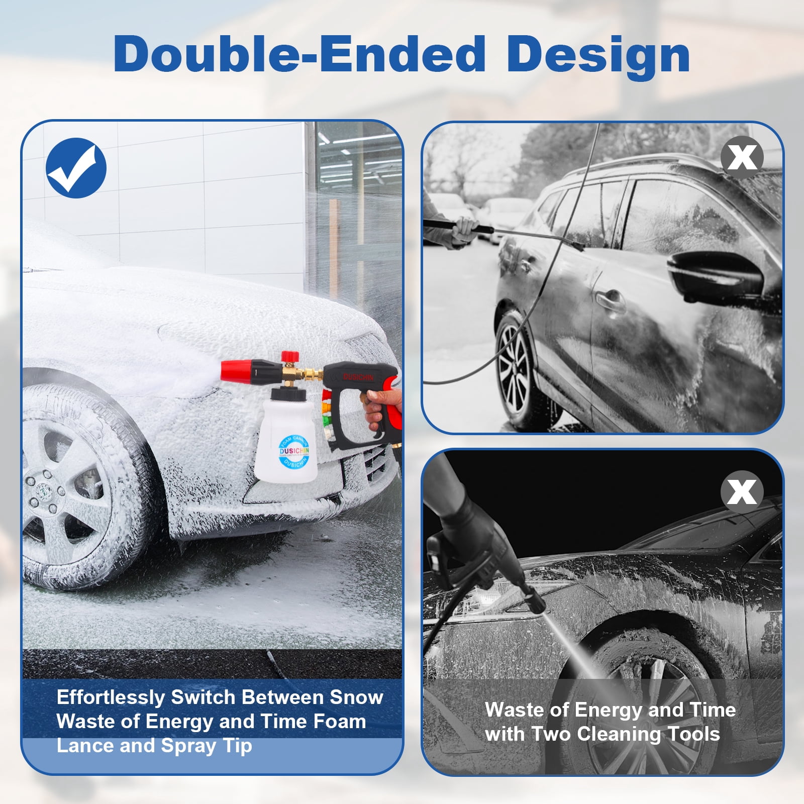 DUSICHIN Foam Cannon Short Pressure Washer Gun 1/4 Inch Quick Connector,5 Pressure Washer Nozzle Tips Car Wash Foam Gun 3/8'' Swivel Quick Connector,M22-14mm M22-15mm Fitting,Not Use with Garden Hose