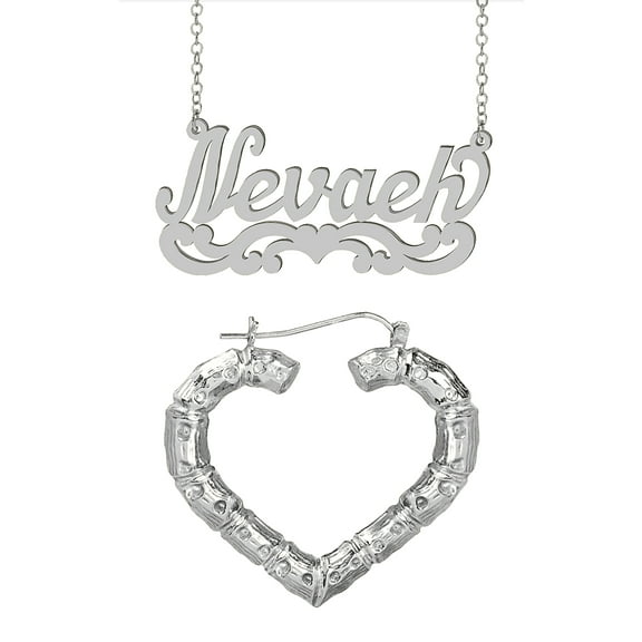 Personalized Set of Necklace and Naked Bamboo Earrings