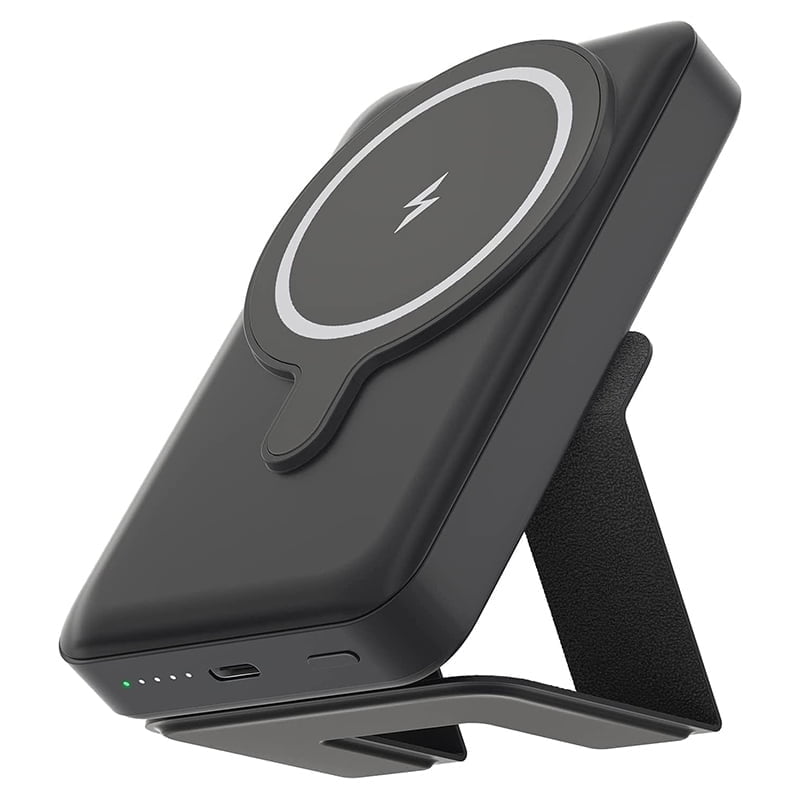 Wireless Magnetic Battery, 5,000mAh Foldable Magnetic Wireless Portable Charger with Stand and USB-C Port, Magsafe-Compatible for iPhone 16/15/14/13 Series(Black)