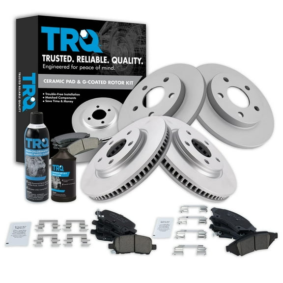 TRQ Ceramic Brake Pad & Coated Rotor Front & Rear Kit w/Fluids for Pontiac BKA23128 Fits select: 2004 PONTIAC GRAND PRIX