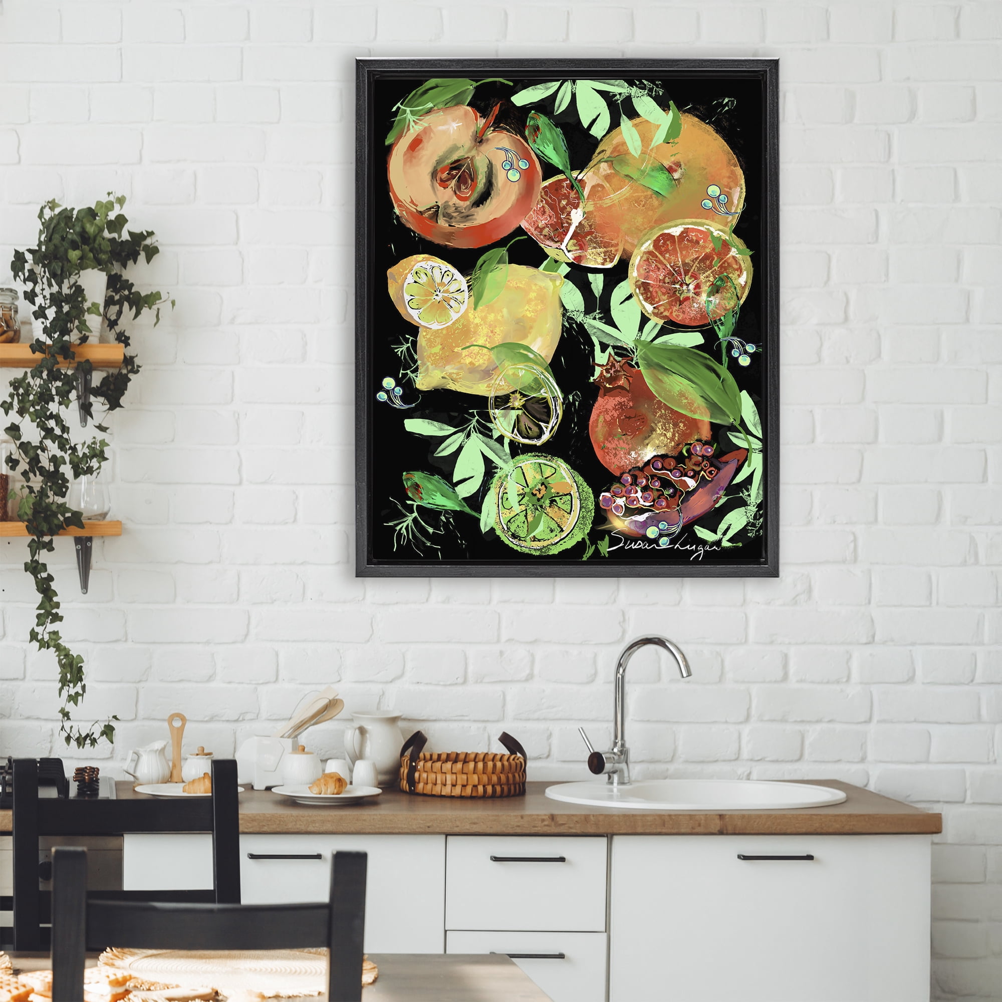 Stupell Industries Fruit Medley Combo Black Framed Floater Canvas Wall Art, design by Susan Lugar
