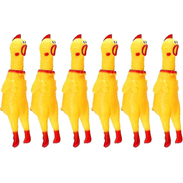 6 Pack Rubber Screaming Chicken Toy - Yellow Rubber Squeaking Chicken Toy