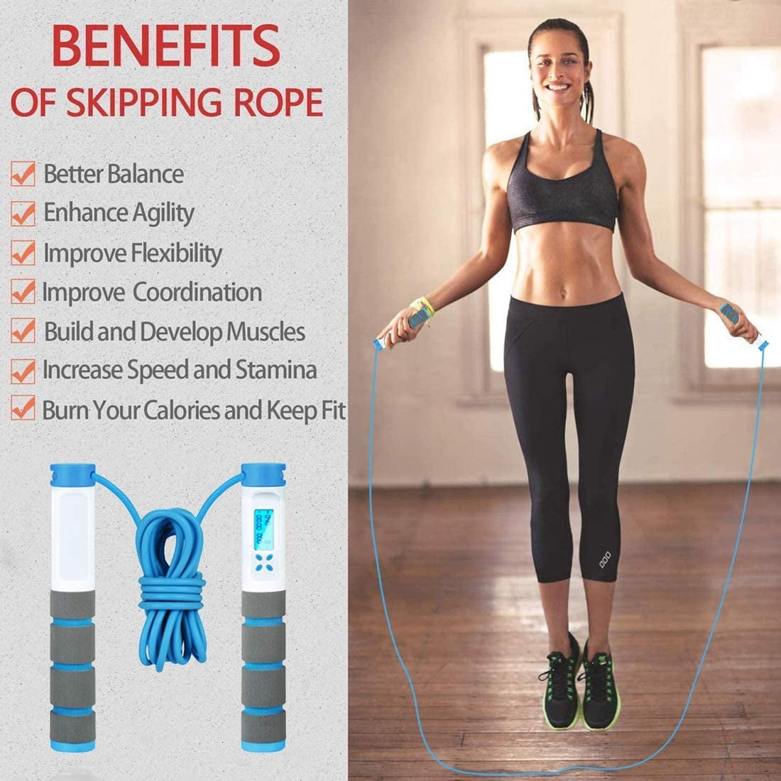 Fitness Women Jumping Rope for Men Jump Rope Skipping Rope with Calorie Counter Endurance Training Cordless Jump Rope for Speed Training Weighted Jump Rope Adjustable Length 