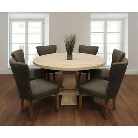 Benedict 7-Piece Dining Set with 58" Dining Table and 6 Dark Gray Linen Chairs