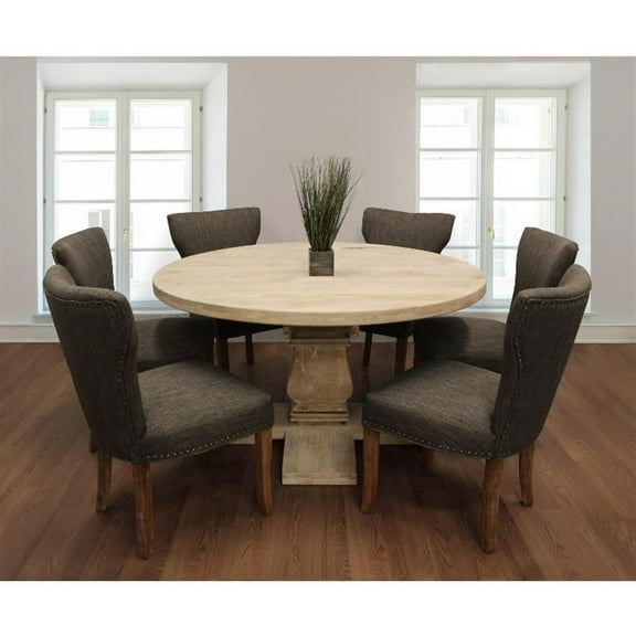 Benedict 7-Piece Dining Set with 58" Dining Table and 6 Dark Gray Linen Chairs