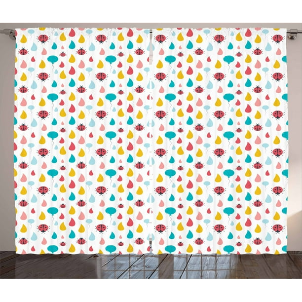 Ladybug Curtains 2 Panels Set, Flat Design Nursery Theme with Colorful