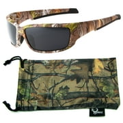 Hornz Brown Forest Camouflage Polarized Sunglasses for Men Full Frame Strong Arms & Free Matching Microfiber Pouch - Brown Camo Frame - Smoke Lens