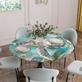 thumbnail image 5 of Coastal Turtle Round Tablecloth for 55-60 Inch Tables,Fitted Table Cover with Elastic Edge,Vintage Teal Starfish Coral Nautical Waterproof Outdoor Table Cloth Protector for Patio Garden Dinner Picnic, 5 of 9