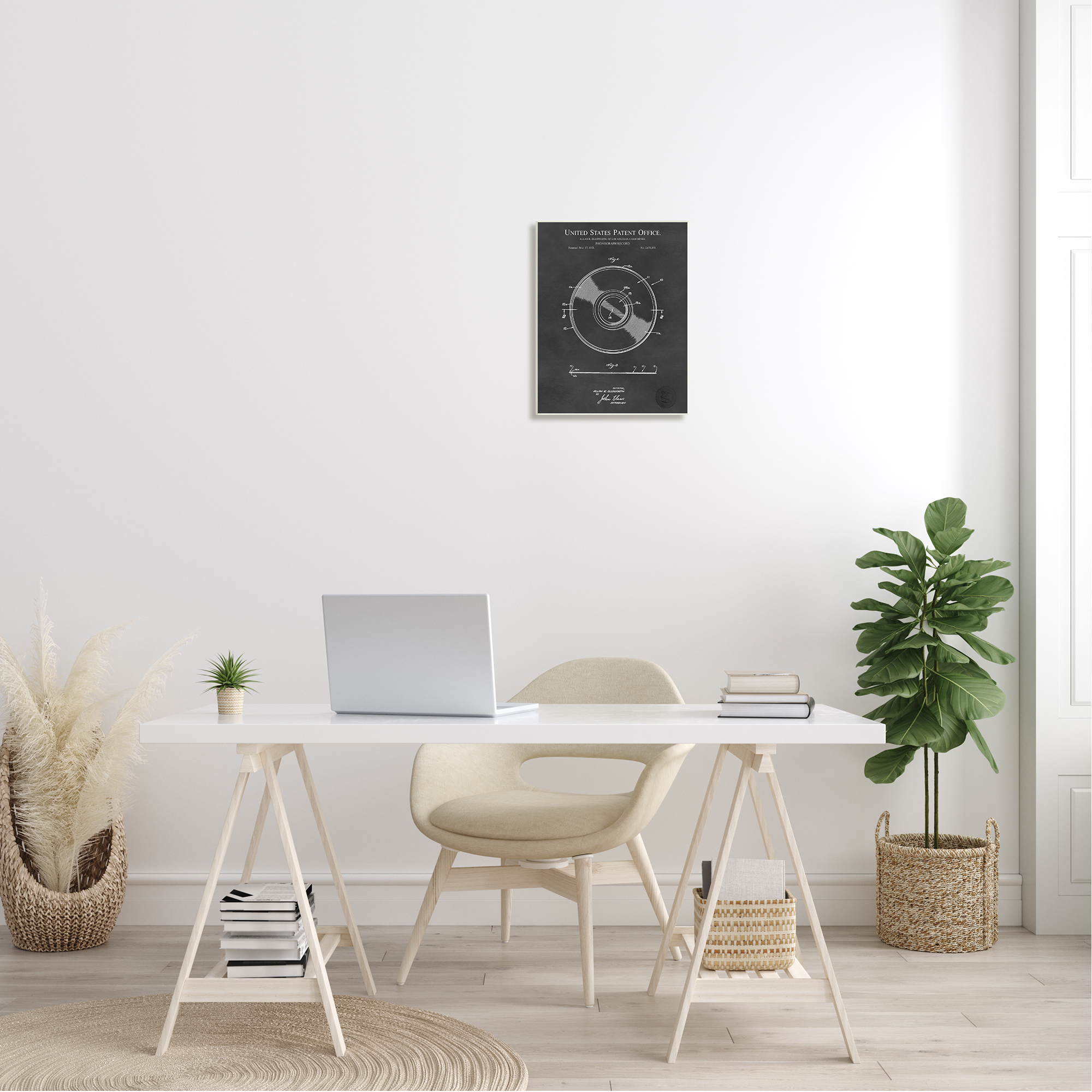 Stupell Industries Phonograph Record Player Detailed Music Diagram Blueprint Wood Wall Art, 13 x 19, Design by Karl Hronek