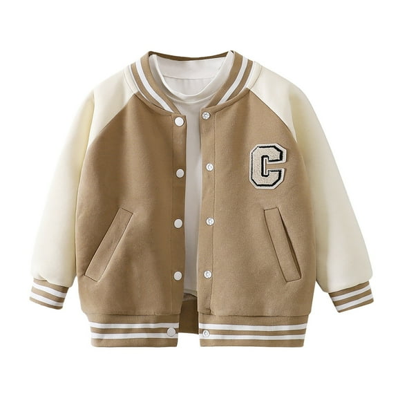 SUYIDA Boys Baseball Jacket Autumn Thickened Outerwear for Kids Youth Casual Jacket Coat Children Boys and Girls - Khaki