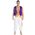 thumbnail image 2 of Aislor Men's 2pcs Arabian Prince Costume Cosplay Halloween Party Fancy Dress Up Vest with Lantern Pants Dark Purple&White 3XL, 2 of 7