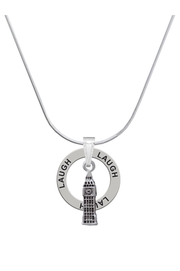 Silvertone London's Big Ben Clock Tower Laugh Ring Charm Necklace, 18"