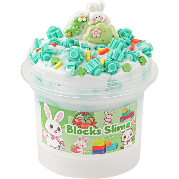 SHIQI-Bunny Green Block Bead Slime, Good Stretchy & Non-Sticky Crunchy Slime, Slime Party Favors for Kids, Slime Sensory Toys, Girls Gifts & Boys Gifts for Birthday Easter Hallowmas Christmas