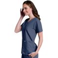 thumbnail image 2 of Landau Women's Essentials Snap Front Scrub Top, Classic Relaxed Fit, V-Neck, 4 Pockets, 2 of 6