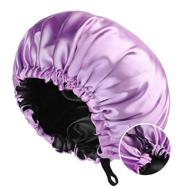 Hair Bonnet Smooth Surface Solid Color Double Sides Versatile All Fit Adjustable Drawstring Lightweight Sleep Cap for Bath