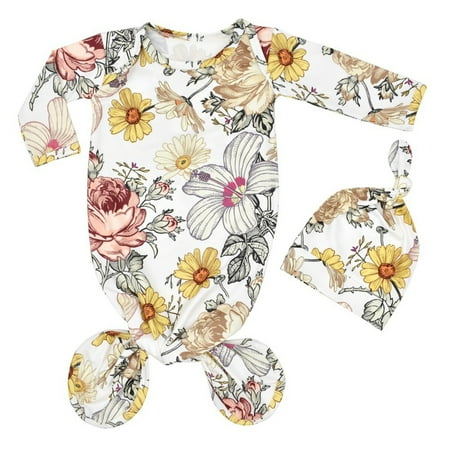

MPWEGNP With Hat Knotted Set Long Baby For 03 Sleeping Gown Months Sleepwear Home Outfit Sleeve Knot Gown Coming Baby Sleep Floral Baby Care Baby Shawl Boy Baby Bundles