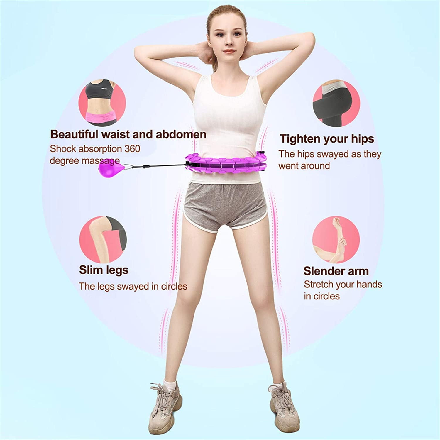 DAMAIE Smart Hula Hoop with Auto Spinning Hoop 360 Degrees Massage No Fall with Soft Gravity Ball for Adults Thin Waist for Home Workout Weight