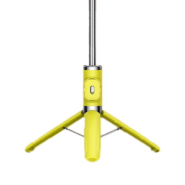 Trípode para teléfono de 104 cm con luz de relleno plegable doble y control remoto Bluetooth para transmisión en vivo de selfies amarillo