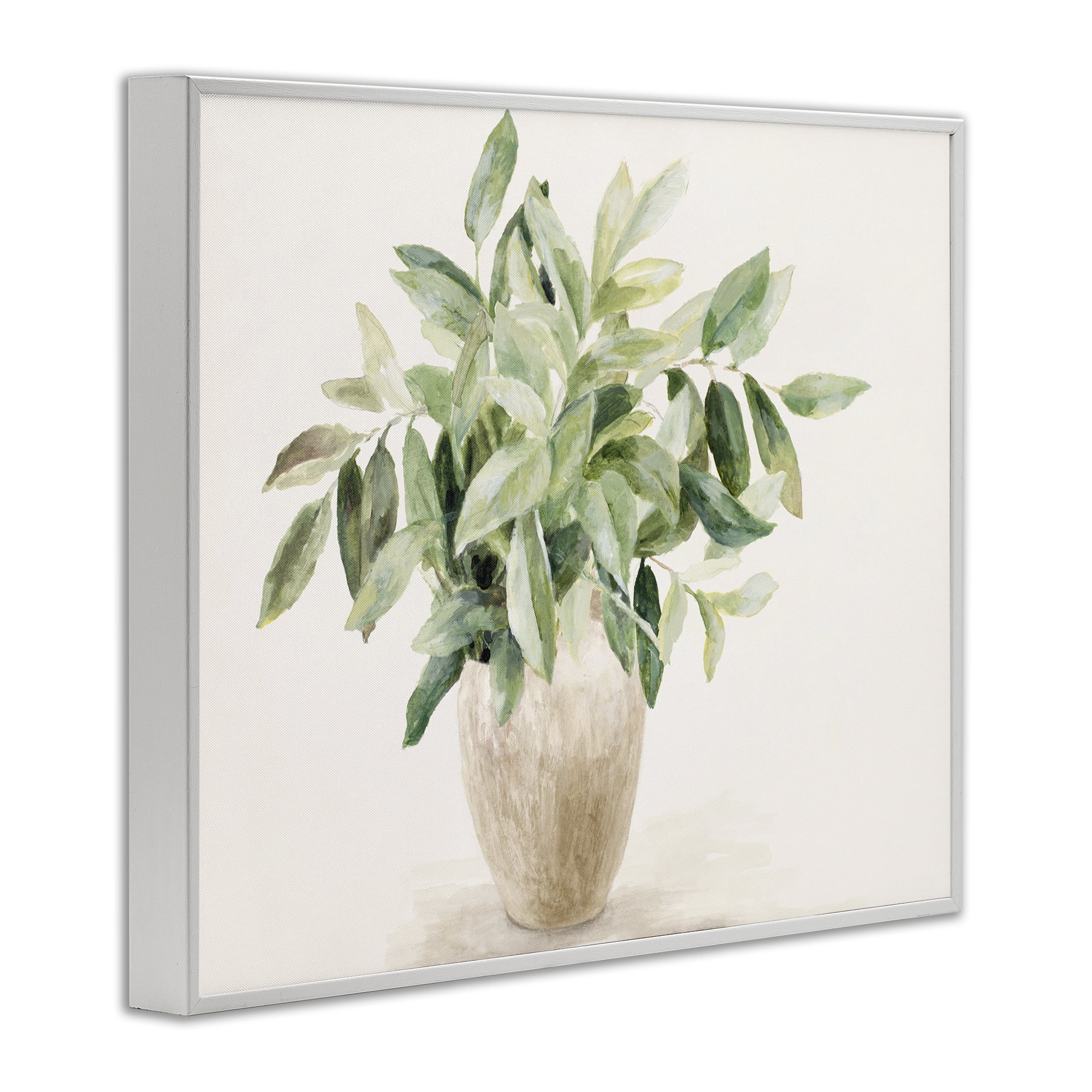 Stupell Industries Neutral Potted Plant Botanical & Floral Painting White Framed Art Print Wall Art, 20 x 16