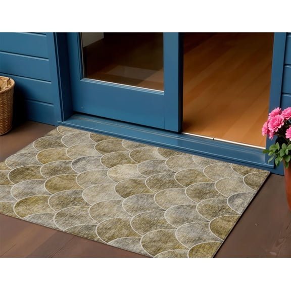 3' X 5' Taupe Beige And Gray Abstract Washable Indoor Outdoor Area Rug