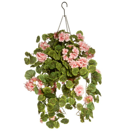 11” Pink Geranium Flower Hanging Basket