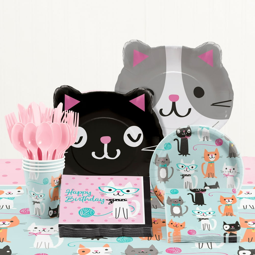 Purrfect Cat Birthday Party Supplies Kit for 8 Guests