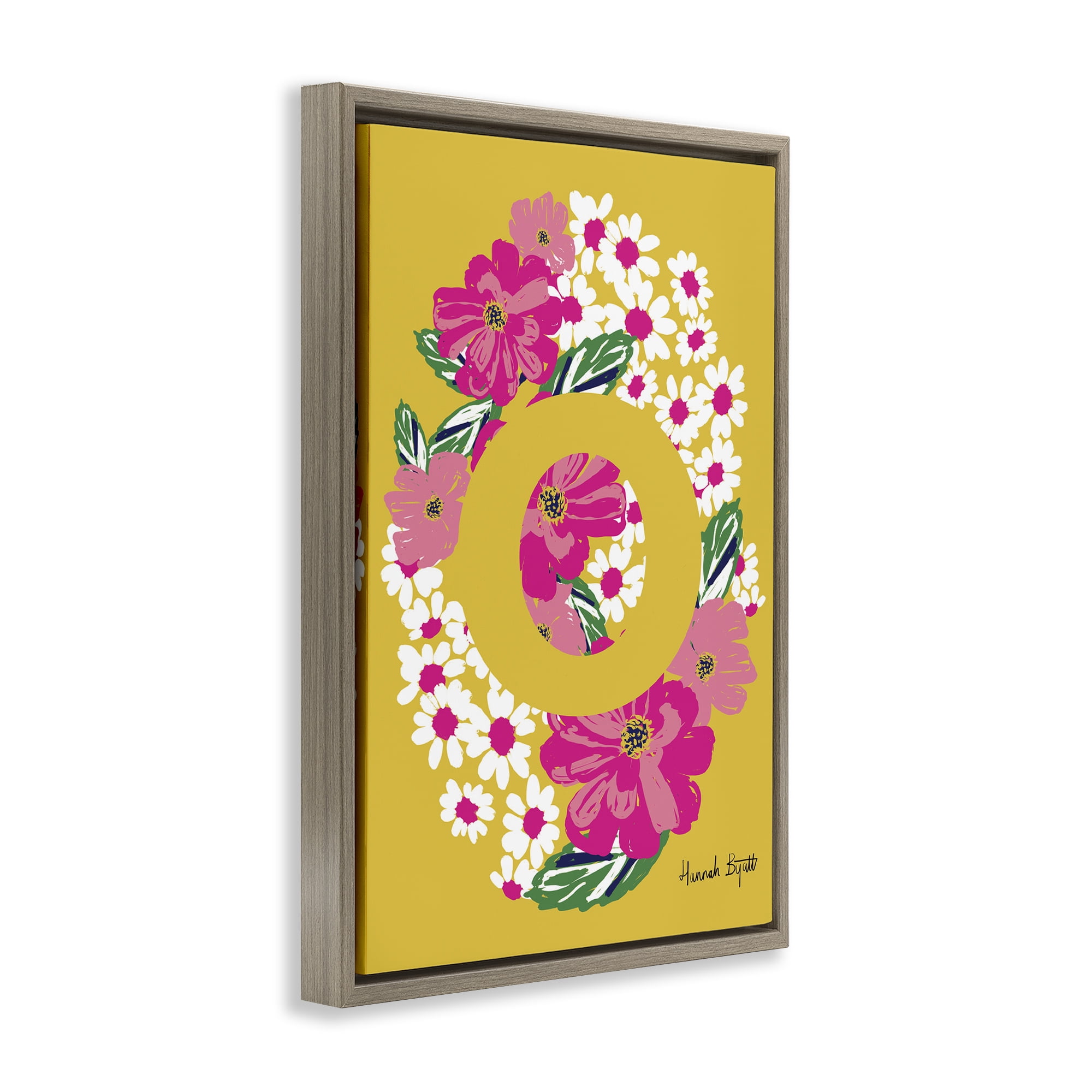 Stupell Industries Floral Bloom Letter O Botanical & Floral Painting Brown Floater Framed Art Print Wall Art, 21 x 31