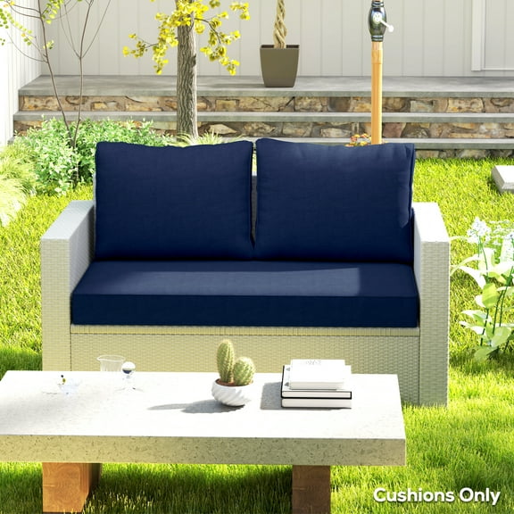 Outsunny 2 Seater Patio Furniture Cushions, 5 in Outdoor Loveseat Cushions with Removable Cover, Replacement Cushions for Outdoor Furniture, Navy Blue