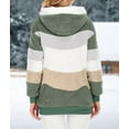 thumbnail image 5 of Womens Winter Fuzzy Fleece Jacket Hooded Color Block Patchwork Cardigan Coats Outerwear with Pockets Army Green XXXL, 5 of 9