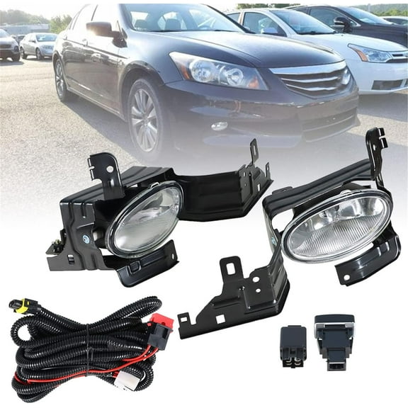 SHZAITOR Fog Lights Assembly Replacement for 2011 2012 Honda Accord 4DR Sedan Clear Lens with Bulbs Harness Switch Kit Left Right Side (Passenger & Driver Side)