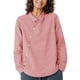 thumbnail image 2 of Camiseta de Solapa de Rayas Sueltas de Manga Larga de las Mujeres con Botón de Cuerda Elástica, Malla Estilo Superior, 2 of 8