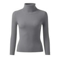thumbnail image 4 of TrdSipl Women's Casual Slim Fitted Basic Tops Knitted Light Weight Turtleneck Pullover Sweater Winter Warm Undershirts Gray M, 4 of 6