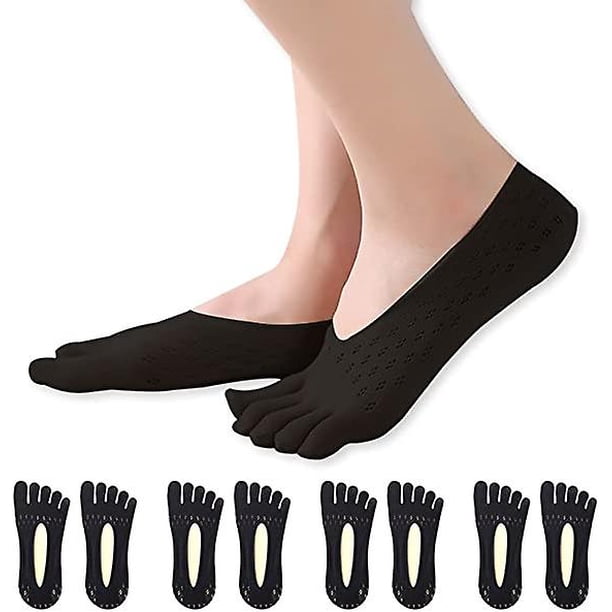 4 Pairs Toe Socks For Women 5 Toes Unexposed Non-Slip Socks Low Cut Liner Invisible Toe Socks Separated Socks Black