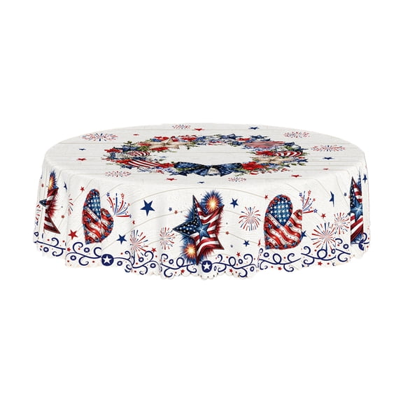 YingYouFu 4th of July Round Tablecloth, Patriotic Table Cover Waterproof Reusable, Independence Day Decor for Party Home Kitchen Dining Table