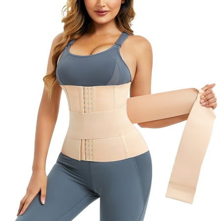

Eleady Women 2 in 1 Waist Trainer Lower Belly Fat Waist Cincher Corset Shapewear Waist Trimmer Postpartum Belly Wrap(Beige Small)